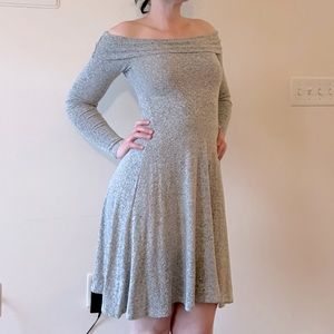 Grey Off the Shoulder Soft Knit Sweater Dress